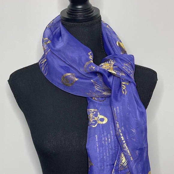 None Accessories - Women's Hebrew Jewish Neck Sheer Scarf Purple Gold Star of David 19 x 60